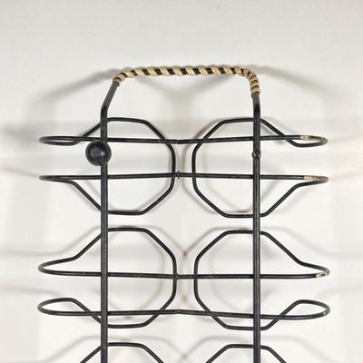 LOT 68: Carnival Glass Glasses with Metal Carrying Rack and Pitcher with Ice Lip
