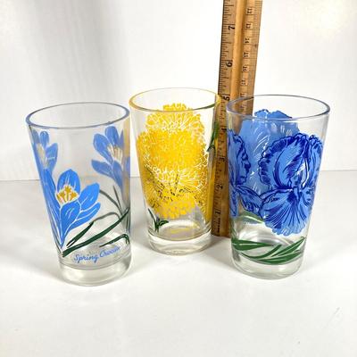 LOT 69: Sweet Collection of Flower Drinking Glasses - Violet, Calendula, Iris, Orchid, Petunia and Spring Crocus