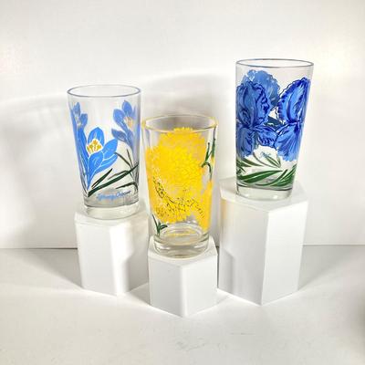 LOT 69: Sweet Collection of Flower Drinking Glasses - Violet, Calendula, Iris, Orchid, Petunia and Spring Crocus