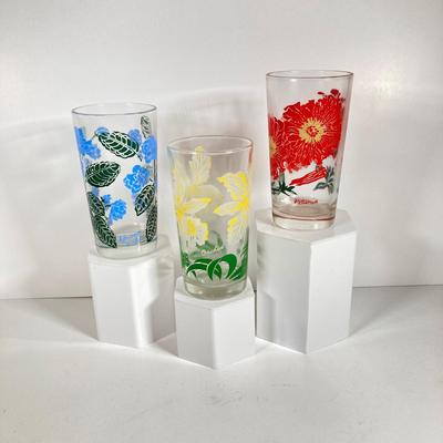LOT 69: Sweet Collection of Flower Drinking Glasses - Violet, Calendula, Iris, Orchid, Petunia and Spring Crocus