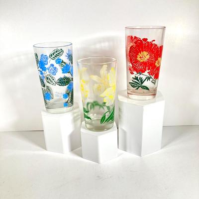 LOT 69: Sweet Collection of Flower Drinking Glasses - Violet, Calendula, Iris, Orchid, Petunia and Spring Crocus