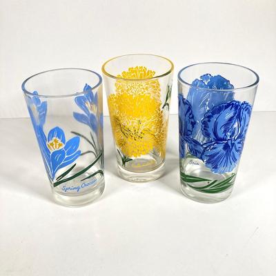 LOT 69: Sweet Collection of Flower Drinking Glasses - Violet, Calendula, Iris, Orchid, Petunia and Spring Crocus