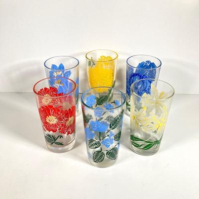 LOT 69: Sweet Collection of Flower Drinking Glasses - Violet, Calendula, Iris, Orchid, Petunia and Spring Crocus