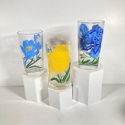 LOT 69: Sweet Collection of Flower Drinking Glasses - Violet, Calendula, Iris, Orchid, Petunia and Spring Crocus