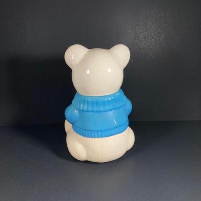 LOT 81: Vintage Metlox Pottery Bear in Blue Sweater Cookie Jar