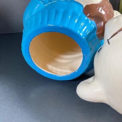 LOT 81: Vintage Metlox Pottery Bear in Blue Sweater Cookie Jar