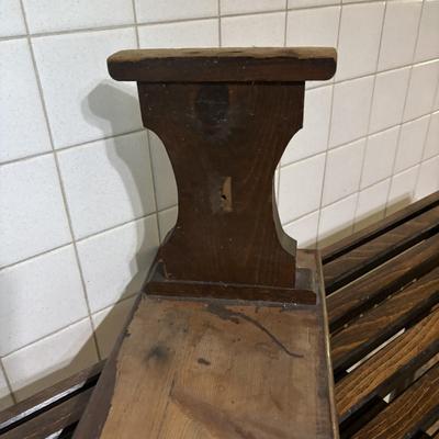 LOT 82: Handcrafted Credenza/Side Table & Bench, Cast Iron Cat Doorstop, Wooden Chicken & More