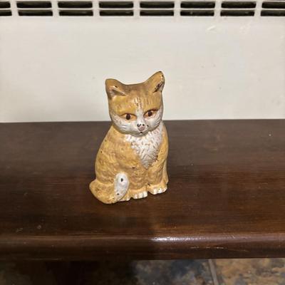LOT 82: Handcrafted Credenza/Side Table & Bench, Cast Iron Cat Doorstop, Wooden Chicken & More
