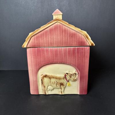 LOT 90 Vintage Mcoy Red Barn Cookie Jar