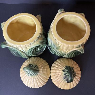LOT 96: Vintage Stanford Ware Ceramic Corncob Collection: Cookie Jar, Pitcher, Covered Bowls