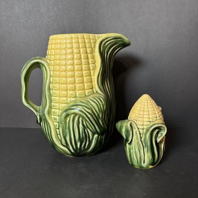 LOT 96: Vintage Stanford Ware Ceramic Corncob Collection: Cookie Jar, Pitcher, Covered Bowls