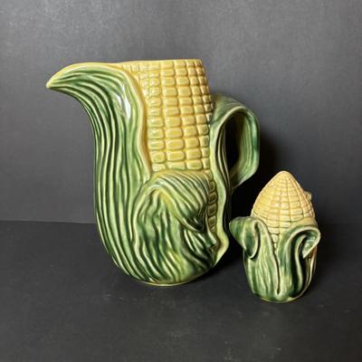 LOT 96: Vintage Stanford Ware Ceramic Corncob Collection: Cookie Jar, Pitcher, Covered Bowls