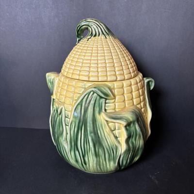 LOT 96: Vintage Stanford Ware Ceramic Corncob Collection: Cookie Jar, Pitcher, Covered Bowls