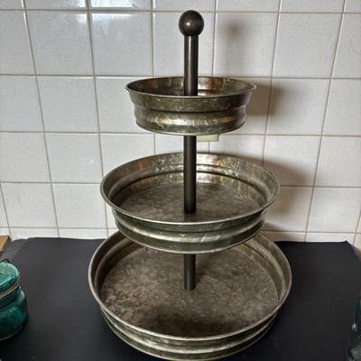 LOT 98: Vintage & Home Decor Kitchen Collection: Rolling Pins, Mason Jars, Ceramic Rooster, 3-Tier Tray, Large Basket & More