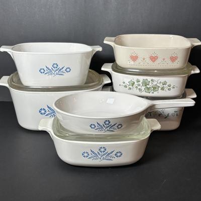 LOT 100: Corning Ware Collection: Blue Cornflower, Country Cottage, Callaway Ivy and Forever Yours