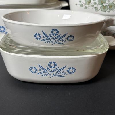 LOT 100: Corning Ware Collection: Blue Cornflower, Country Cottage, Callaway Ivy and Forever Yours