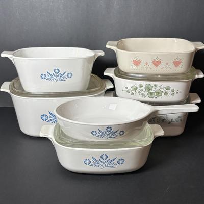 LOT 100: Corning Ware Collection: Blue Cornflower, Country Cottage, Callaway Ivy and Forever Yours