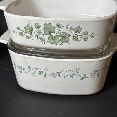 LOT 100: Corning Ware Collection: Blue Cornflower, Country Cottage, Callaway Ivy and Forever Yours