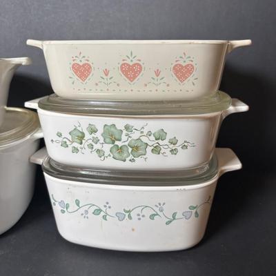 LOT 100: Corning Ware Collection: Blue Cornflower, Country Cottage, Callaway Ivy and Forever Yours
