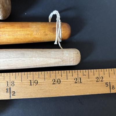 LOT 104: Vintage Rolling Pins, Primitive Vegetable/Cabbage Slicer and Wooden Bowl