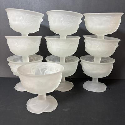 LOT 108: Vintage Princess House Fantasia Footed Hot Beverage Mugs (6) and Frosted Avon Floral Footed Sherbert Cups/Bowls (10)