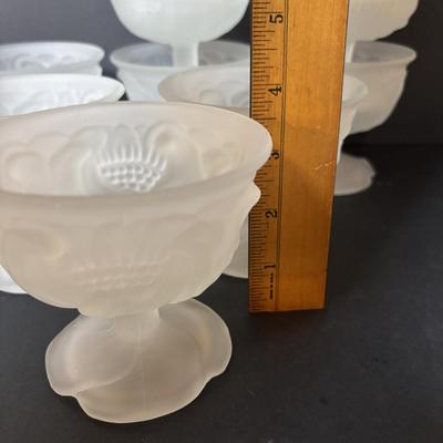 LOT 108: Vintage Princess House Fantasia Footed Hot Beverage Mugs (6) and Frosted Avon Floral Footed Sherbert Cups/Bowls (10)