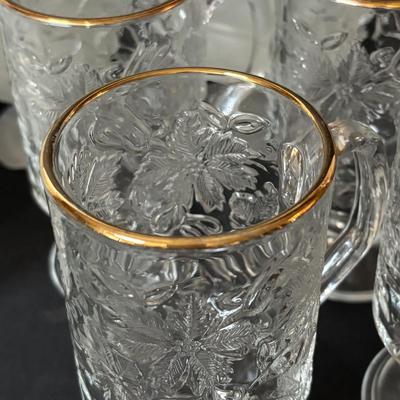 LOT 108: Vintage Princess House Fantasia Footed Hot Beverage Mugs (6) and Frosted Avon Floral Footed Sherbert Cups/Bowls (10)