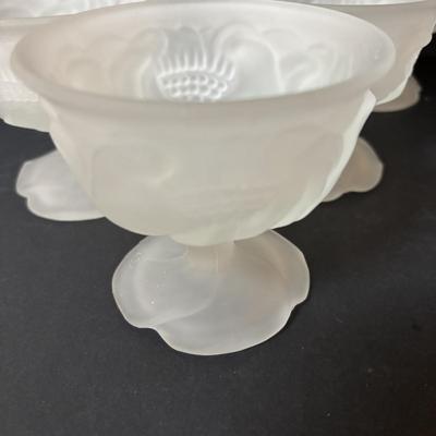 LOT 108: Vintage Princess House Fantasia Footed Hot Beverage Mugs (6) and Frosted Avon Floral Footed Sherbert Cups/Bowls (10)