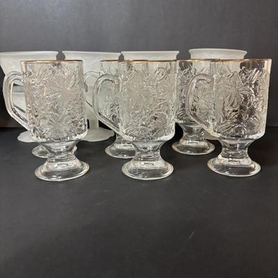 LOT 108: Vintage Princess House Fantasia Footed Hot Beverage Mugs (6) and Frosted Avon Floral Footed Sherbert Cups/Bowls (10)