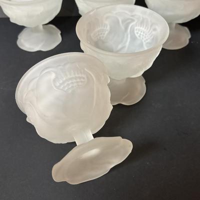 LOT 108: Vintage Princess House Fantasia Footed Hot Beverage Mugs (6) and Frosted Avon Floral Footed Sherbert Cups/Bowls (10)