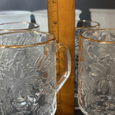 LOT 108: Vintage Princess House Fantasia Footed Hot Beverage Mugs (6) and Frosted Avon Floral Footed Sherbert Cups/Bowls (10)