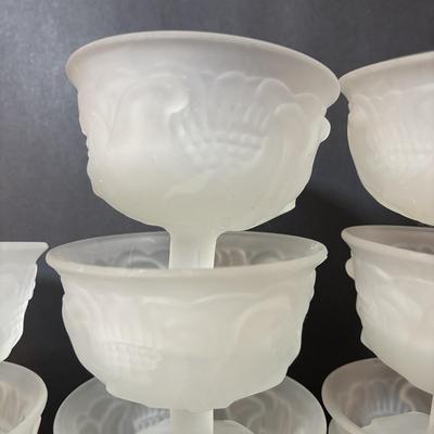 LOT 108: Vintage Princess House Fantasia Footed Hot Beverage Mugs (6) and Frosted Avon Floral Footed Sherbert Cups/Bowls (10)