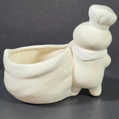 LOT 109: Vintage Entenmann's Exclusive Ceramic Baker Piggy Bank & Pillsbury Doughboy 1988 Ceramic Planter/Scrubber Holder With...