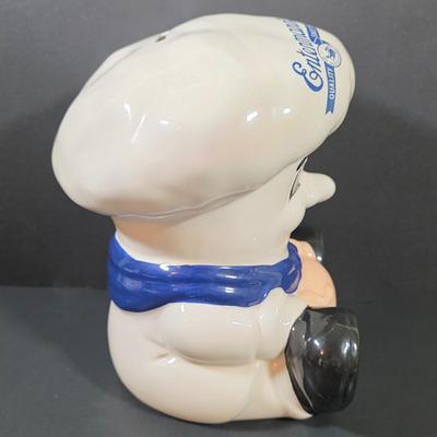 LOT 109: Vintage Entenmann's Exclusive Ceramic Baker Piggy Bank & Pillsbury Doughboy 1988 Ceramic Planter/Scrubber Holder With...