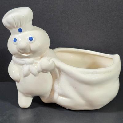 LOT 109: Vintage Entenmann's Exclusive Ceramic Baker Piggy Bank & Pillsbury Doughboy 1988 Ceramic Planter/Scrubber Holder With...