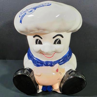 LOT 109: Vintage Entenmann's Exclusive Ceramic Baker Piggy Bank & Pillsbury Doughboy 1988 Ceramic Planter/Scrubber Holder With...