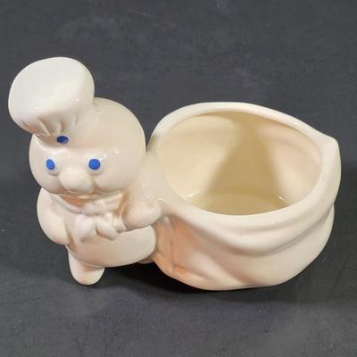 LOT 109: Vintage Entenmann's Exclusive Ceramic Baker Piggy Bank & Pillsbury Doughboy 1988 Ceramic Planter/Scrubber Holder With...