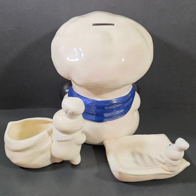 LOT 109: Vintage Entenmann's Exclusive Ceramic Baker Piggy Bank & Pillsbury Doughboy 1988 Ceramic Planter/Scrubber Holder With...