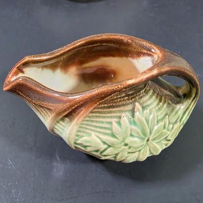 LOT 110: Vintage Pottery Collection, Hull Woodland Wall Pocket, McCoy Daisy Pattern Creamer & Open Sugar Bowl, Along W/A Lovely McCoy...