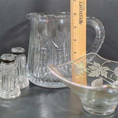 LOT 111: Vintage Compote Farber Bros Krome Kraft Stem w/ Amethyst Glass Insert, Silver Plated Candlestick Holders, Crystal/Silver Plated...