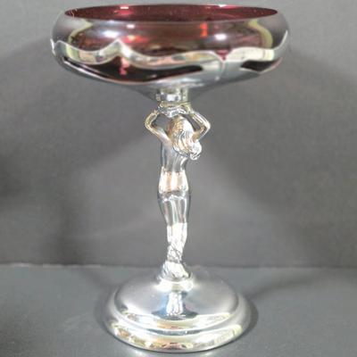 LOT 111: Vintage Compote Farber Bros Krome Kraft Stem w/ Amethyst Glass Insert, Silver Plated Candlestick Holders, Crystal/Silver Plated...