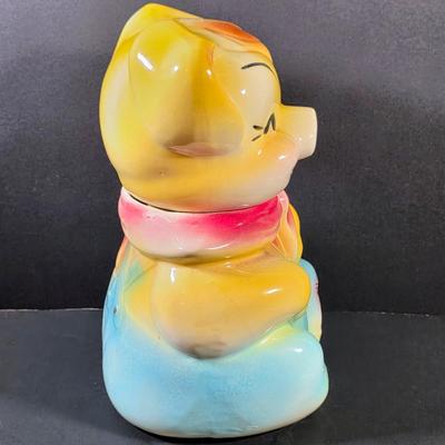 LOT 112: Vintage American Bisque Farmer Pig Cookie Jar