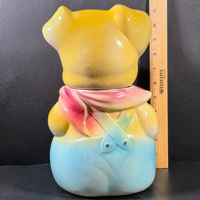 LOT 112: Vintage American Bisque Farmer Pig Cookie Jar