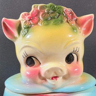LOT 113: Vintage American Bisque Girl Pig Cookie Jar
