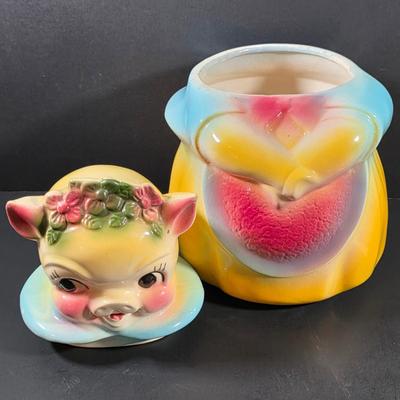 LOT 113: Vintage American Bisque Girl Pig Cookie Jar