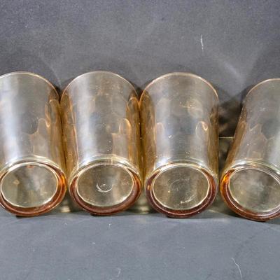 LOT 114: 3 Vintage Federal Glass Juice Tumblers With A Red Poppy Boscul Peanut Butter Glass & 4 Vintage Marigold Carnival Honeycomb...