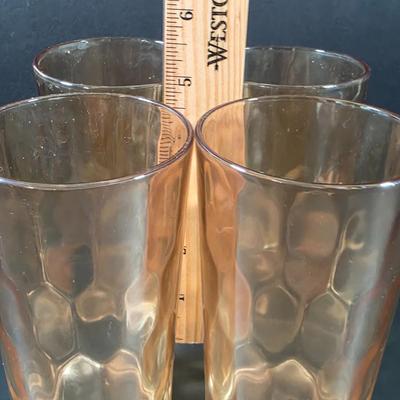 LOT 114: 3 Vintage Federal Glass Juice Tumblers With A Red Poppy Boscul Peanut Butter Glass & 4 Vintage Marigold Carnival Honeycomb...