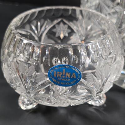 LOT 117: Vintage American Brilliant Period Cut Crystal Pitcher, Hand Cut Crystal Open Footed Bowl Made In Poland, Beautiful Bohemian Cut...
