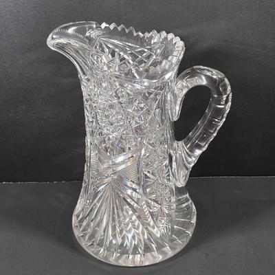 LOT 117: Vintage American Brilliant Period Cut Crystal Pitcher, Hand Cut Crystal Open Footed Bowl Made In Poland, Beautiful Bohemian Cut...