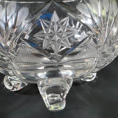 LOT 117: Vintage American Brilliant Period Cut Crystal Pitcher, Hand Cut Crystal Open Footed Bowl Made In Poland, Beautiful Bohemian Cut...
